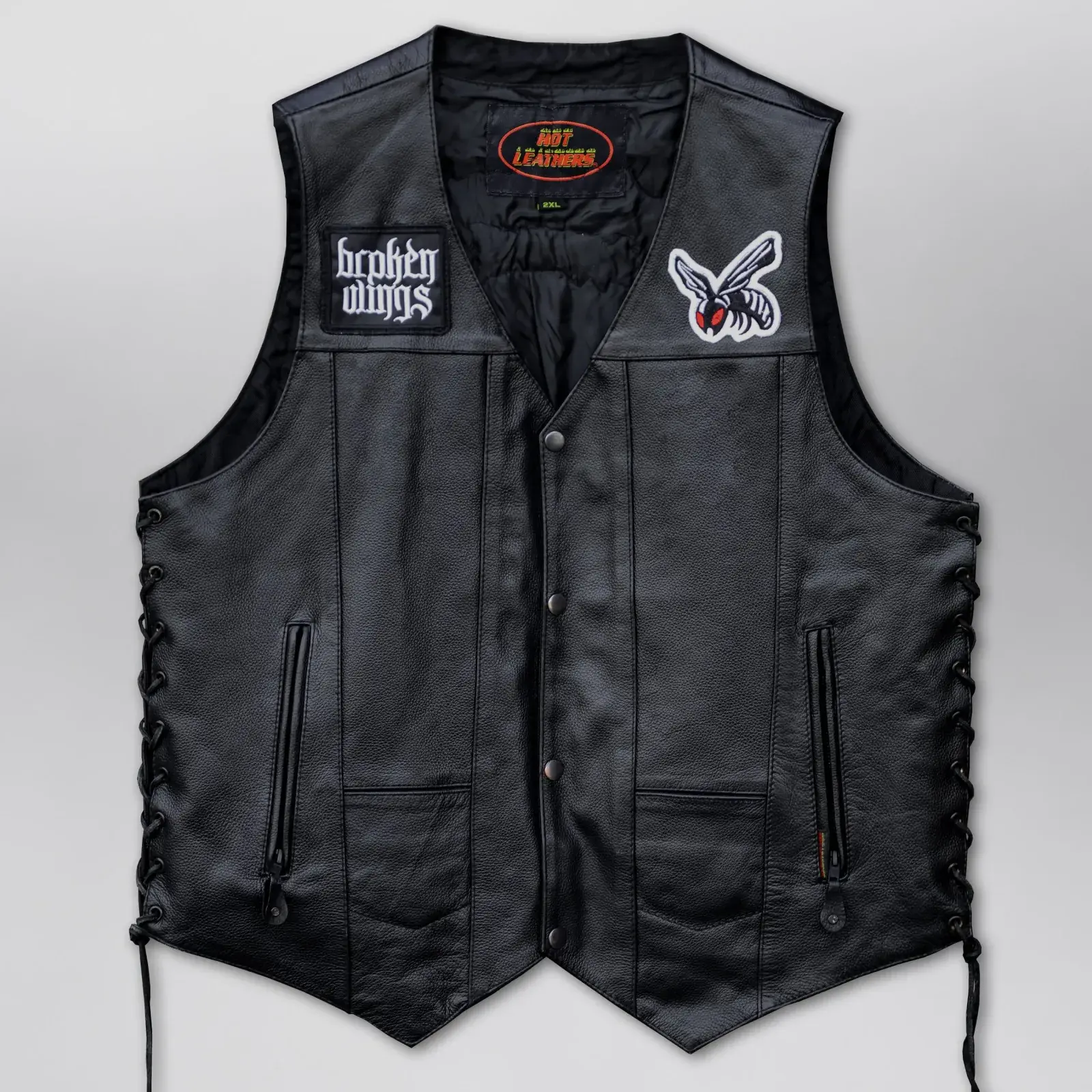 1st Edition Patch 'Classic Side Lace' Leather Vest, front