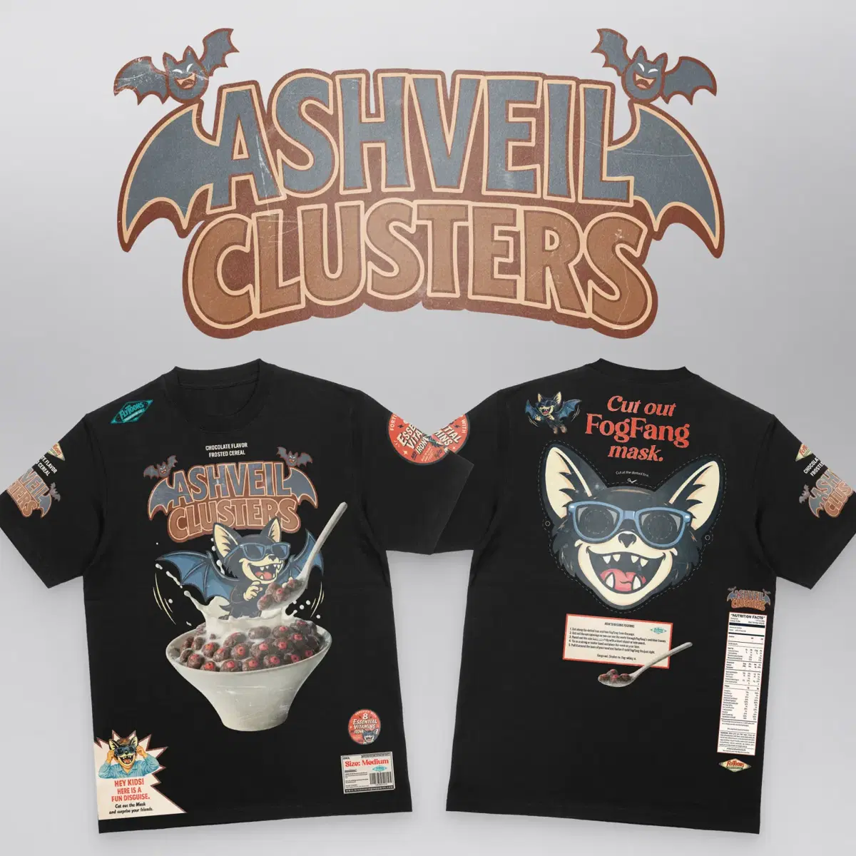 Ashveil Clusters Cereal Box Tee (Limited Edition), front and back
