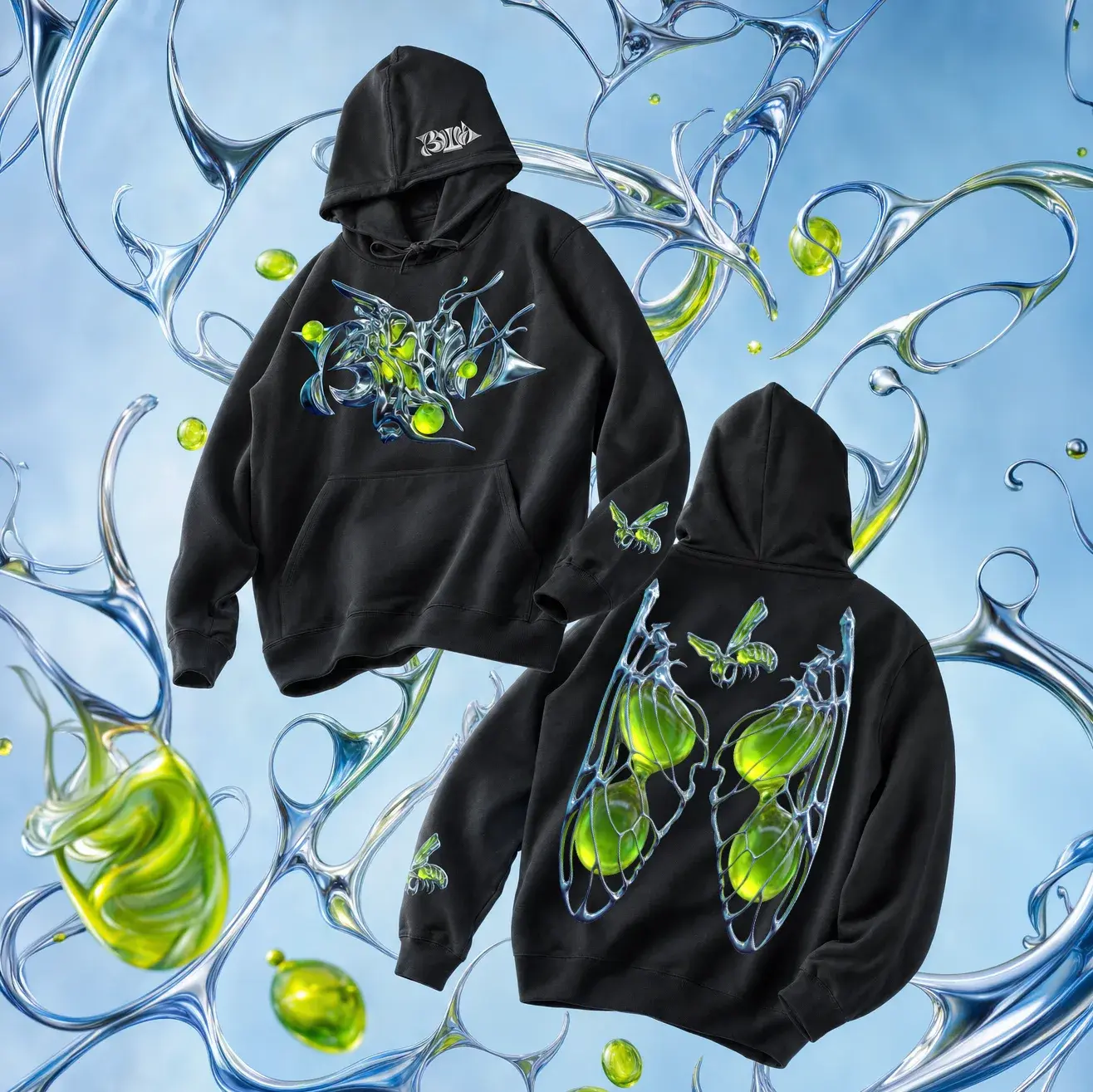 Biomorphic Chrome Hoodie, product shot 1