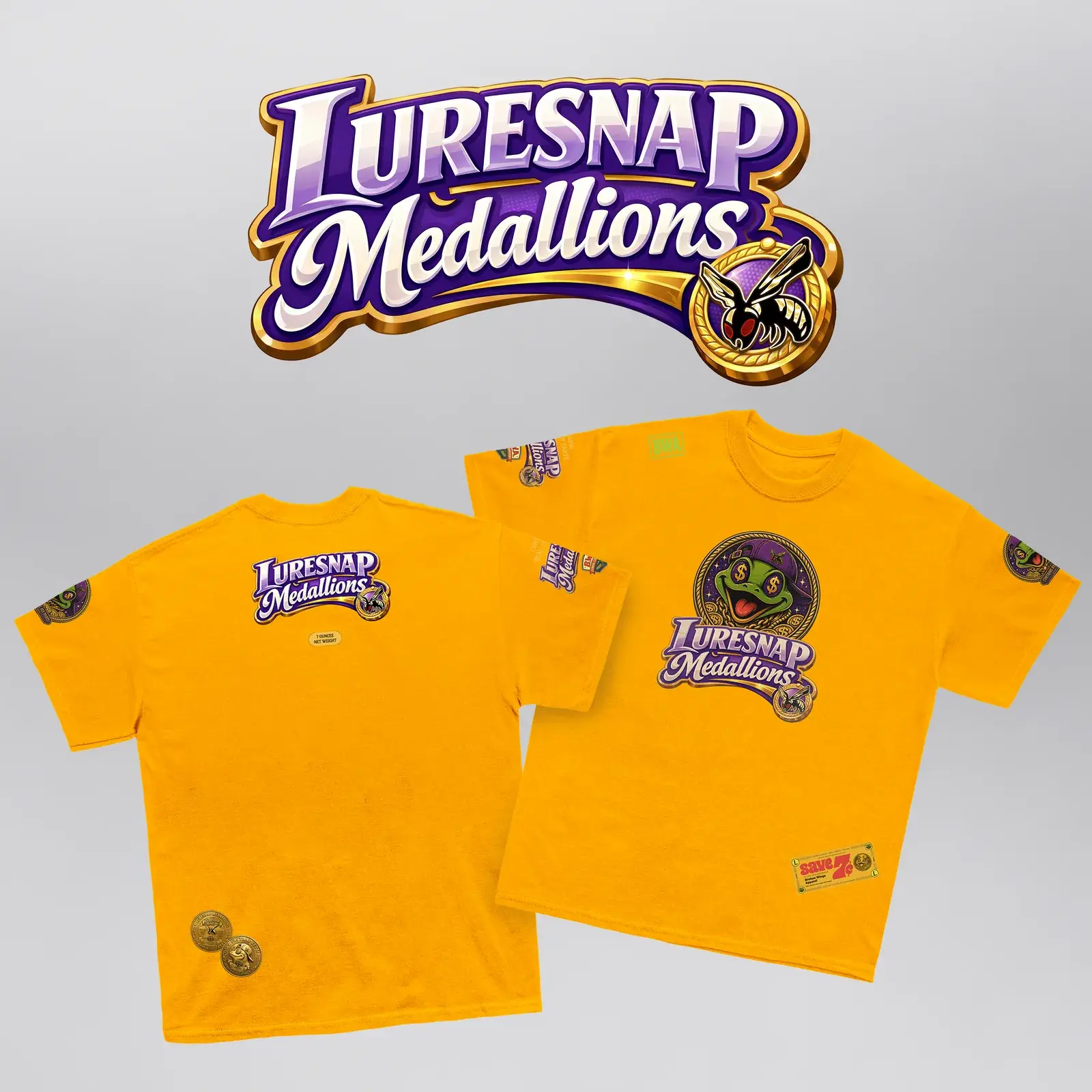 Luresnap Medallions Golden Ticket Tee (Exclusive 1 of 1), front and back together under the Luresnap Medallions logo