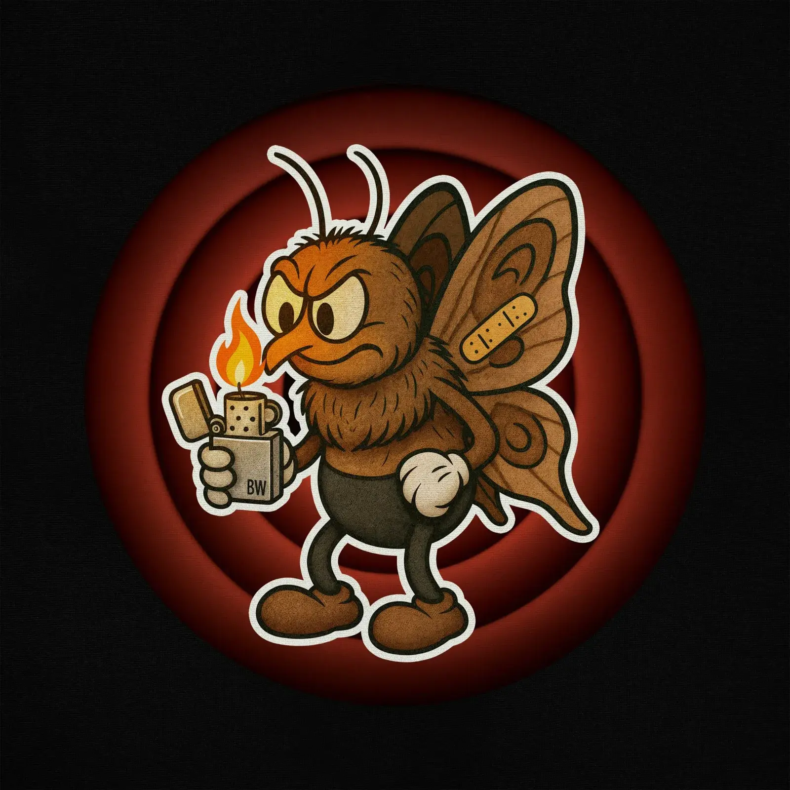 Pyro Moth Bullseye - Fly Toons Tee, detail